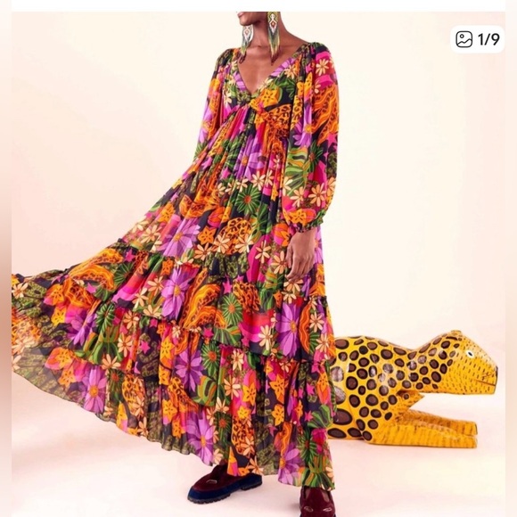 $285 NEW Gorgeous & Colorful FARM RIO Star Fruit Maxi Dress - Picture 2 of 16